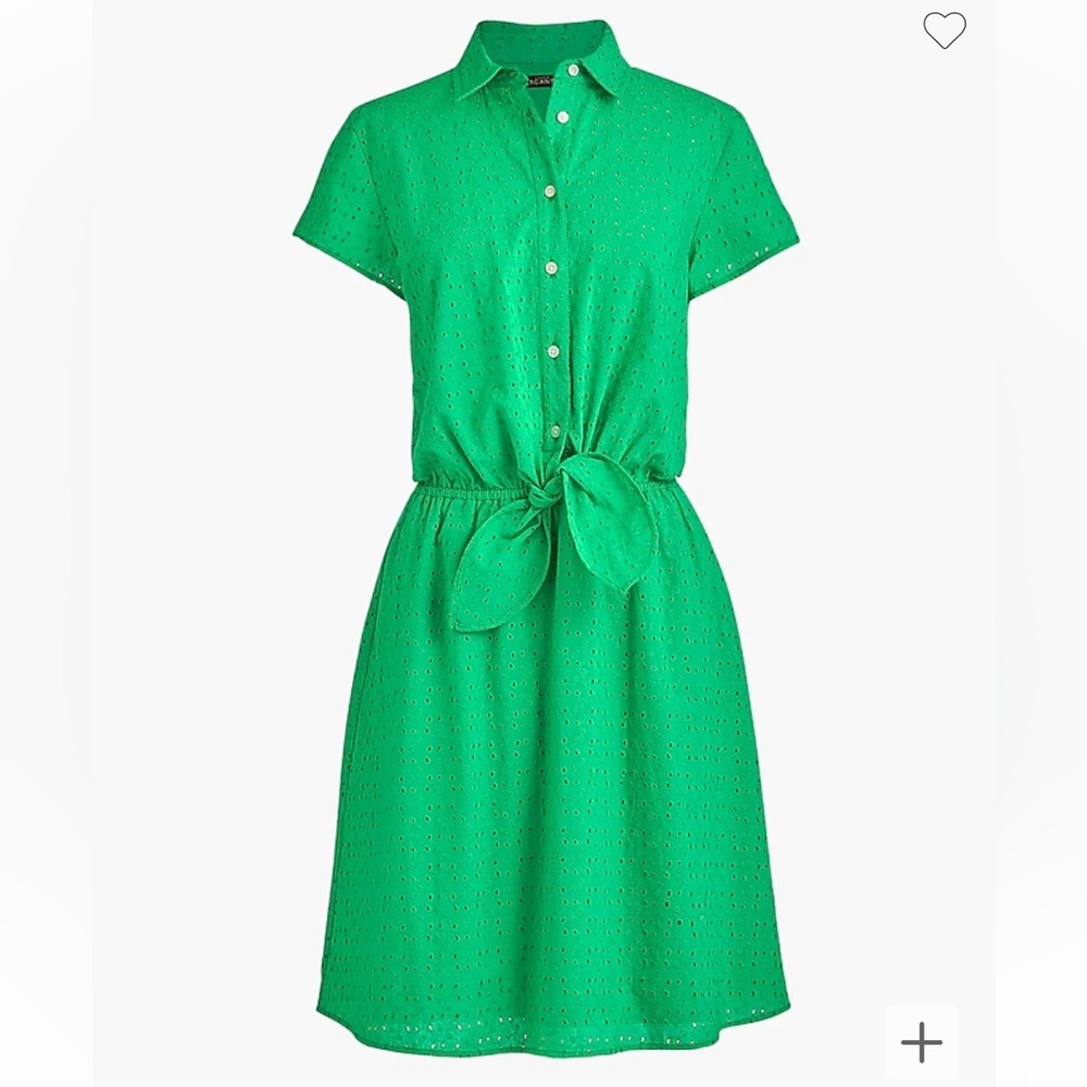 Women’s J.Crew Mercantile Green Eyelet Dress, Size Medium, Ties At Waist